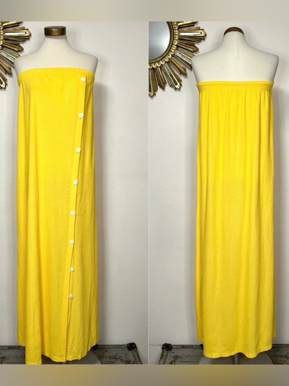 Vintage Rutledge Yellow Button Front Maxi Towel Dress Skirt Coverup